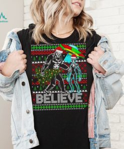 Bigfoot UFO Alien Believe Christmas ugly shirt