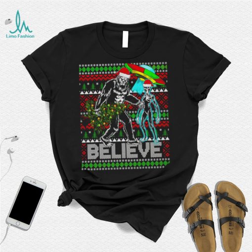 Bigfoot UFO Alien Believe Christmas ugly shirt