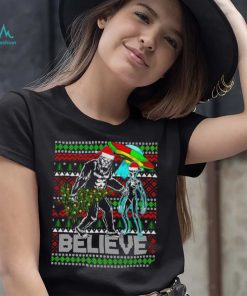 Bigfoot UFO Alien Believe Christmas ugly shirt