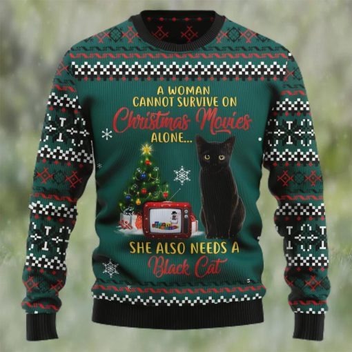 Black Cat Christmas Movie Ugly Christmas Sweater