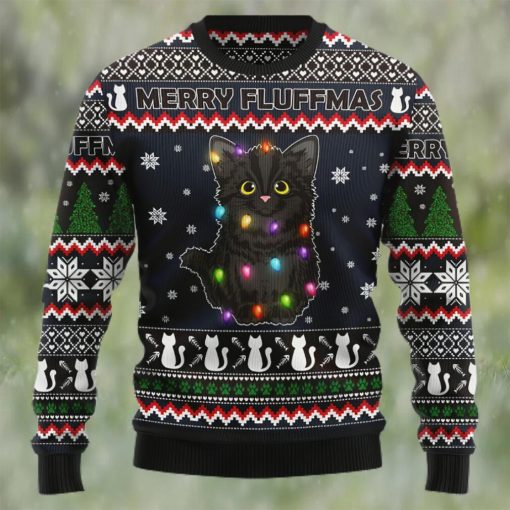 Black Cat Fluffmas Ugly Christmas Sweater