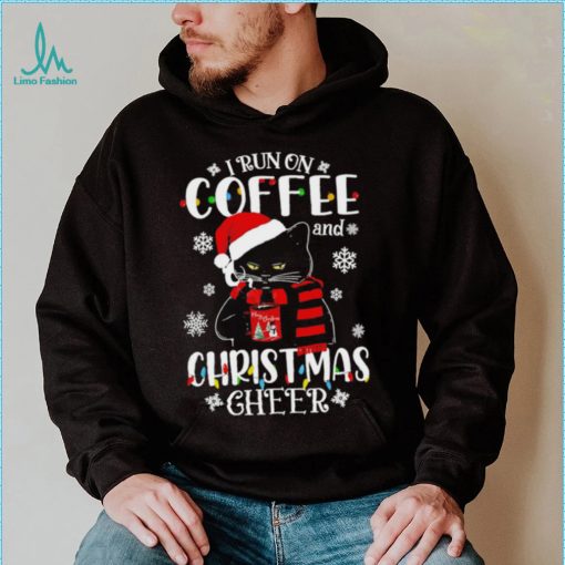 Black cat lights I run on coffee and Christmas 2022 shirt