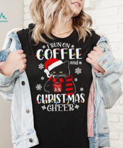 Black cat lights I run on coffee and Christmas 2022 shirt