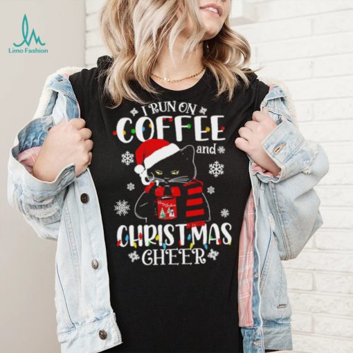 Black cat lights I run on coffee and Christmas 2022 shirt