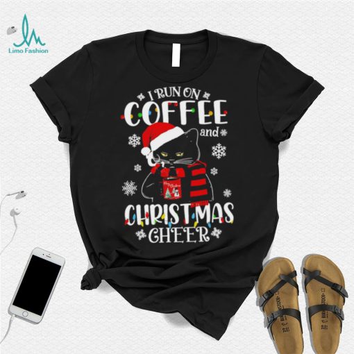 Black cat lights I run on coffee and Christmas 2022 shirt