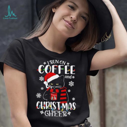 Black cat lights I run on coffee and Christmas 2022 shirt