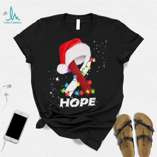 Breast Cancer Christmas Santa Hat Red White Ribbon Xmas Shirt