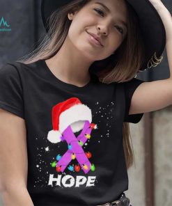 Breast Cancer Christmas Santa Hat Violet Ribbon light Shirt