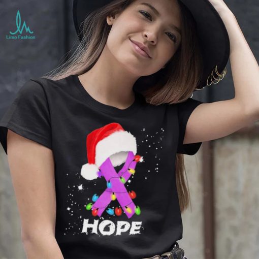 Breast Cancer Christmas Santa Hat Violet Ribbon light Shirt