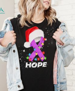 Breast Cancer Christmas Santa Hat Violet Ribbon light Shirt