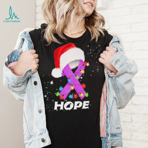 Breast Cancer Christmas Santa Hat Violet Ribbon light Shirt