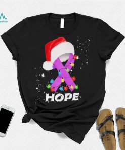 Breast Cancer Christmas Santa Hat Violet Ribbon light Shirt