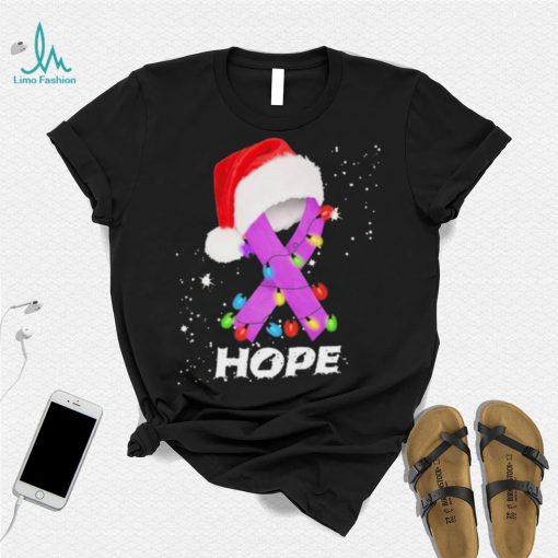 Breast Cancer Christmas Santa Hat Violet Ribbon light Shirt