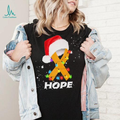 Breast Cancer Christmas Santa Oranger Yellow Ribbon light Hope Shirt