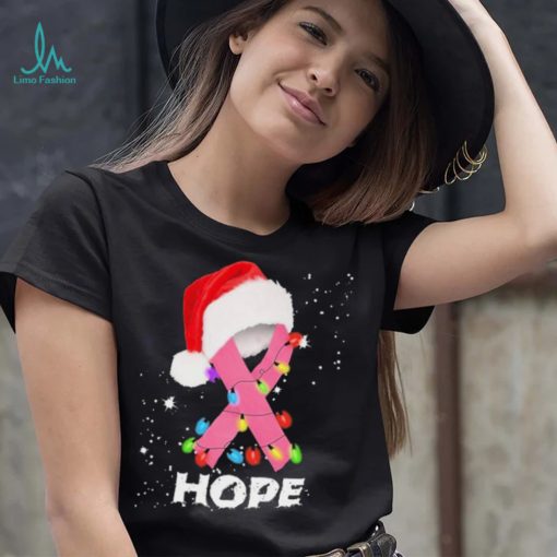 Breast Cancer Christmas Santa Pink Ribbon light Hope Shirt