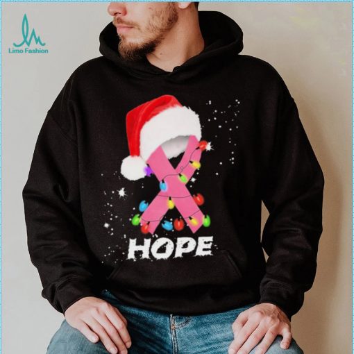 Breast Cancer Christmas Santa Pink Ribbon light Hope Shirt