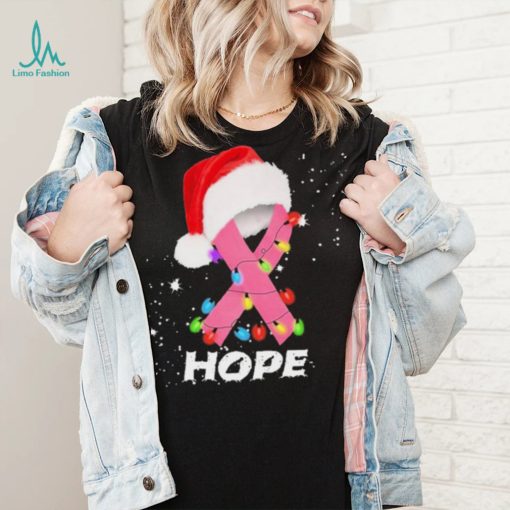 Breast Cancer Christmas Santa Pink Ribbon light Hope Shirt