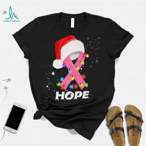 Breast Cancer Christmas Santa Pink Ribbon light Hope Shirt