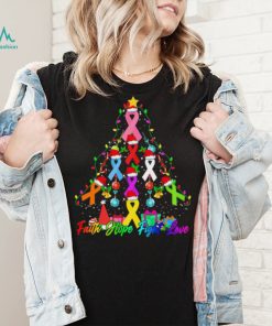 Breast Cancer Trees Christmas Santa Ribbon Light Faith Hope Fight Love Shirt