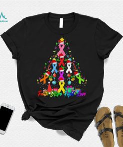 Breast Cancer Trees Christmas Santa Ribbon Light Faith Hope Fight Love Shirt