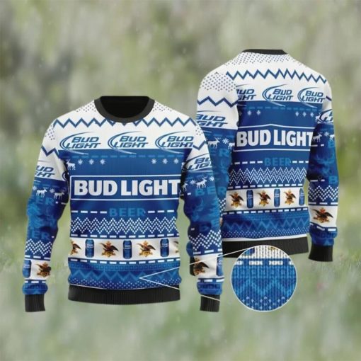 Bud Light Beer White Blue Color Ugly Christmas Sweater, Faux Wool Sweater, International Beer Day, Gifts For Beer Lovers, Best Christmas Gifts For 2022 – Prinvity