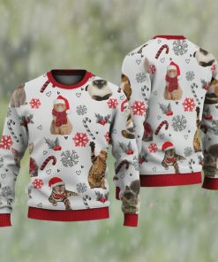 Cat Christmas Sweater, Santa Cat And Candy Cane Ugly Christmas Sweater 3D For Christmas