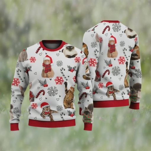 Cat Christmas Sweater, Santa Cat And Candy Cane Ugly Christmas Sweater 3D For Christmas