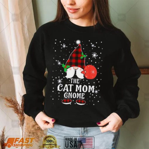 Cat Mom Gnome Buffalo Plaid Matching Family Christmas T Shirt
