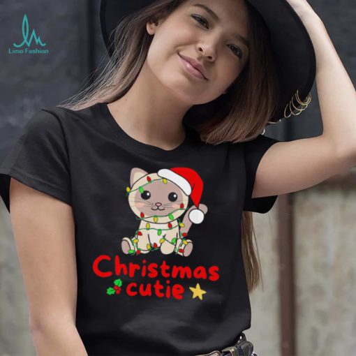 Christmas Cute cat Santa hat Christmas Lights shirt