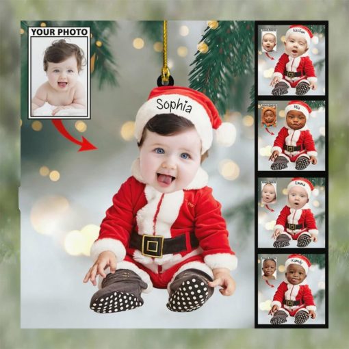Custom Baby Cute Photo On Santa Claus Clothes Ornament