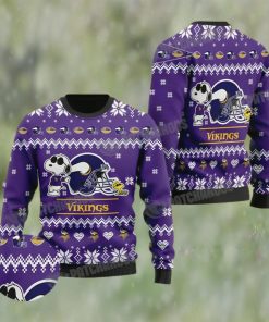 Cute The Snoopy Football Helmet 3D Minnesota Vikings Ugly Christmas Sweater