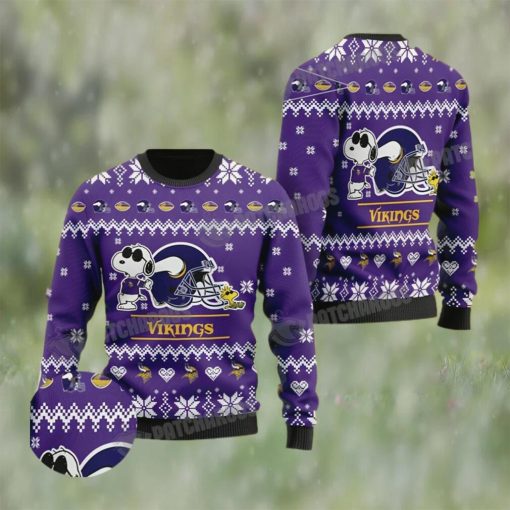 Cute The Snoopy Football Helmet 3D Minnesota Vikings Ugly Christmas Sweater