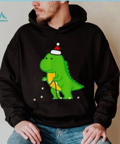 Dinosaur putting up string lights Christmas shirt