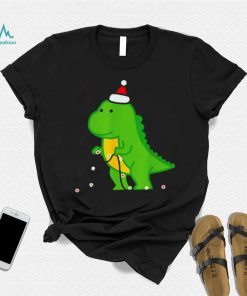 Dinosaur putting up string lights Christmas shirt