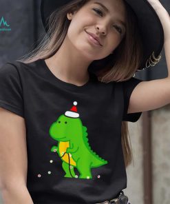 Dinosaur putting up string lights Christmas shirt