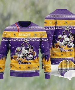 Disney Donald Duck Mickey Mouse Goofy Minnesota Vikings Personalized Christmas Ugly Sweater