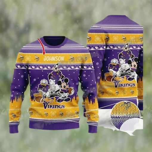 Disney Donald Duck Mickey Mouse Goofy Minnesota Vikings Personalized Christmas Ugly Sweater