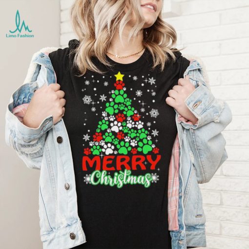 Dog Paws Xmas Tree Merry Christmas Shirt