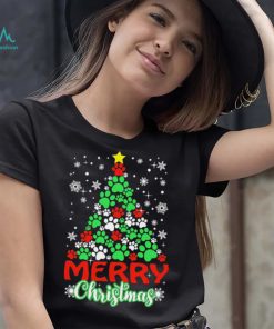 Dog Paws Xmas Tree Merry Christmas Shirt