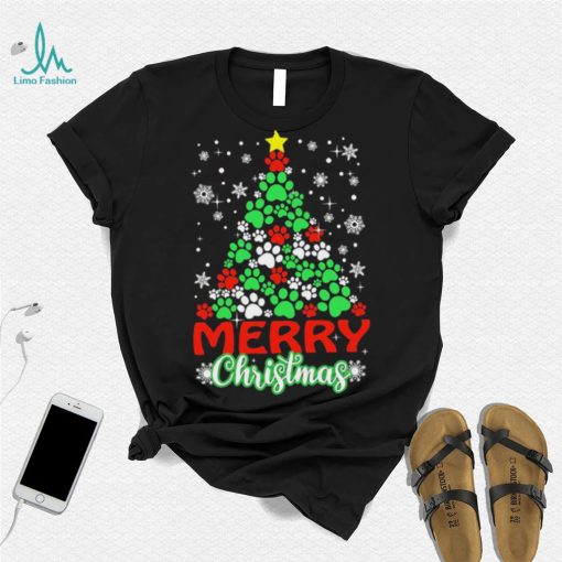 Dog Paws Xmas Tree Merry Christmas Shirt