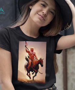 Donald Trump nude riding horse with American flag shirt