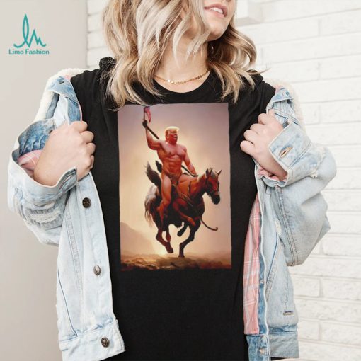 Donald Trump nude riding horse with American flag shirt