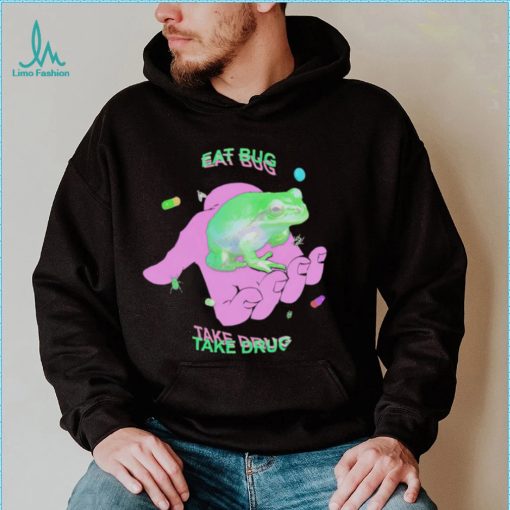 Frog on hand eat bug take drug shirt