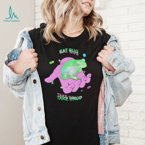 Frog on hand eat bug take drug shirt