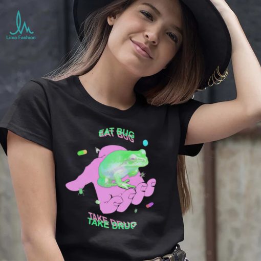 Frog on hand eat bug take drug shirt