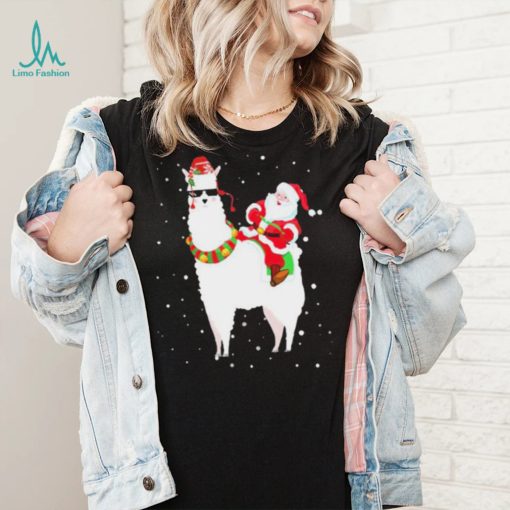 Funny Christmas Santa Claus Riding Llama Xmas Pajama Gifts Shirt