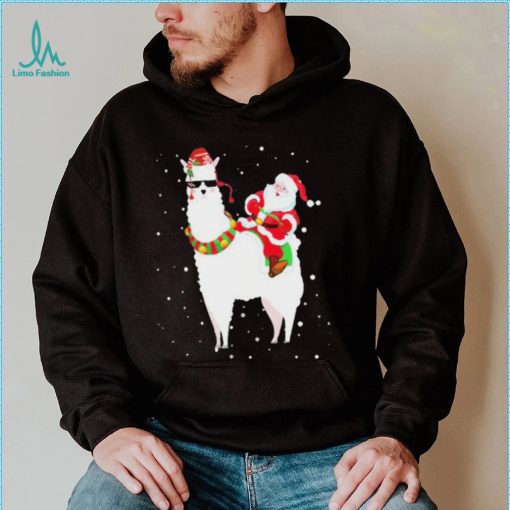 Funny Christmas Santa Claus Riding Llama Xmas Pajama Gifts Shirt