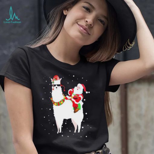 Funny Christmas Santa Claus Riding Llama Xmas Pajama Gifts Shirt