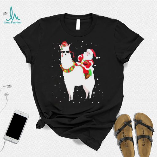 Funny Christmas Santa Claus Riding Llama Xmas Pajama Gifts Shirt