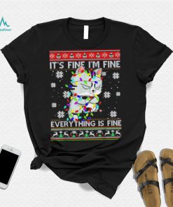 Funny grumpy cat black cat it’s fine I’m fine everything is fine ugly shirt